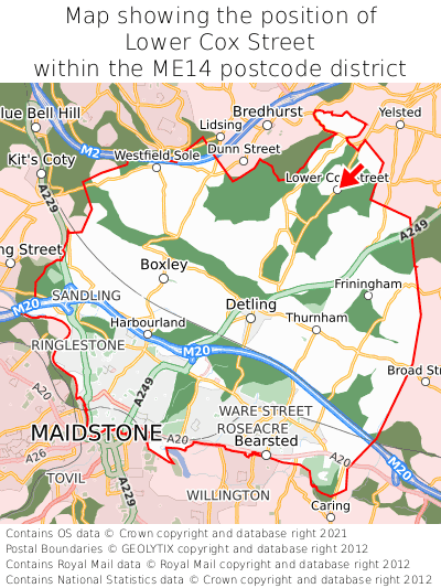 Map showing location of Lower Cox Street within ME14