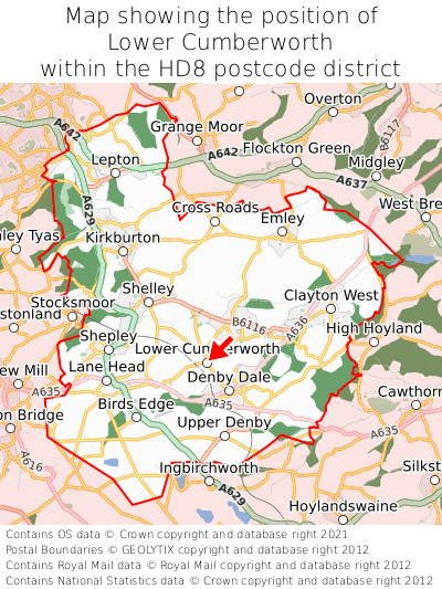 Map showing location of Lower Cumberworth within HD8