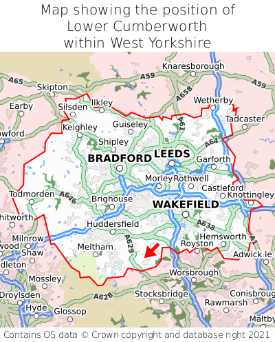 Map showing location of Lower Cumberworth within West Yorkshire