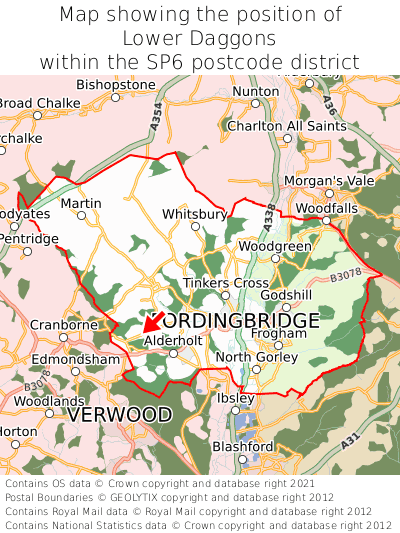 Map showing location of Lower Daggons within SP6