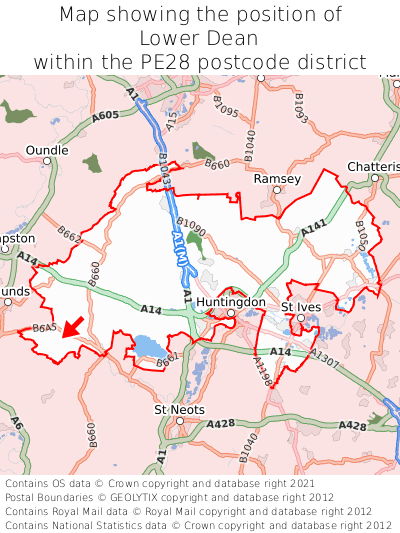 Map showing location of Lower Dean within PE28