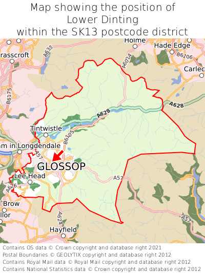 Map showing location of Lower Dinting within SK13