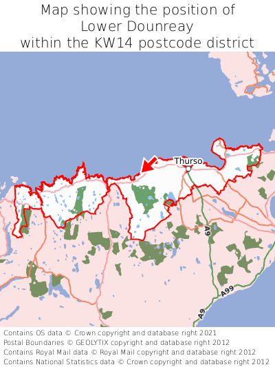 Map showing location of Lower Dounreay within KW14