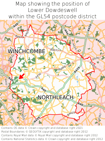 Map showing location of Lower Dowdeswell within GL54