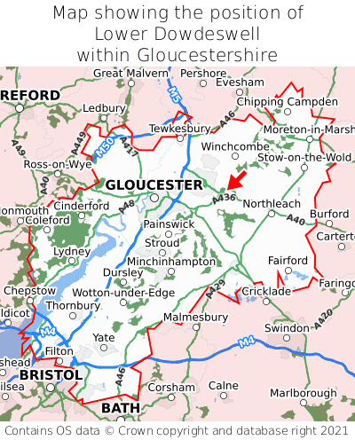 Map showing location of Lower Dowdeswell within Gloucestershire