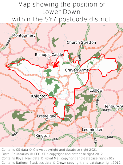 Map showing location of Lower Down within SY7