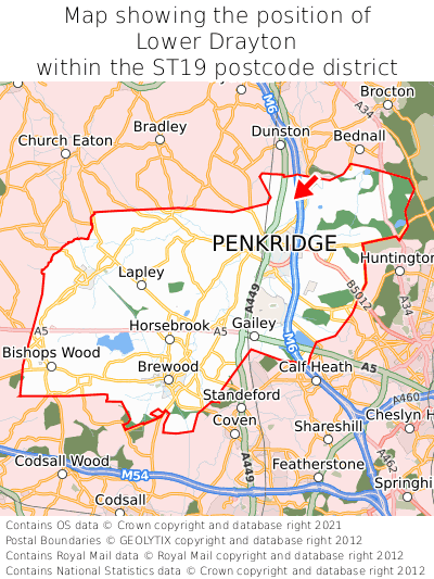 Map showing location of Lower Drayton within ST19