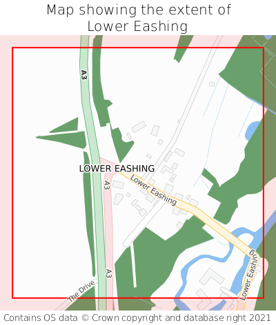 Map showing extent of Lower Eashing as bounding box