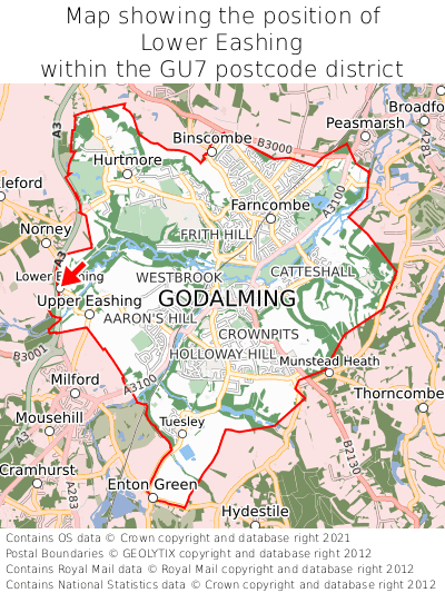Map showing location of Lower Eashing within GU7
