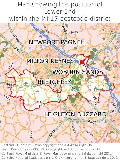 Map showing location of Lower End within MK17