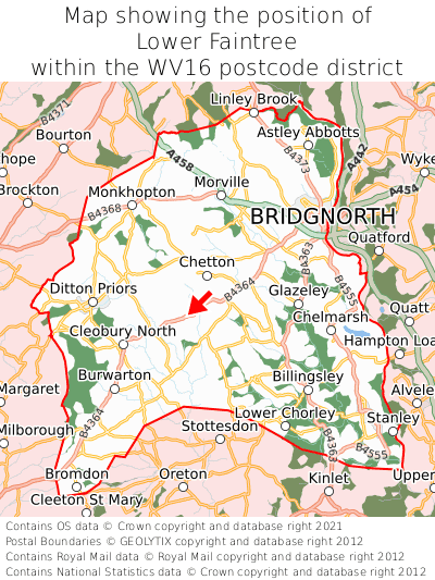 Map showing location of Lower Faintree within WV16