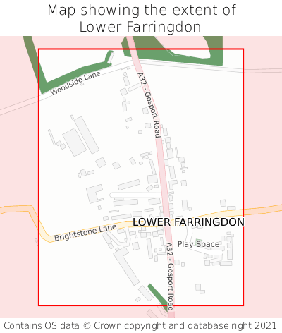Map showing extent of Lower Farringdon as bounding box