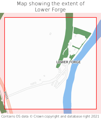 Map showing extent of Lower Forge as bounding box