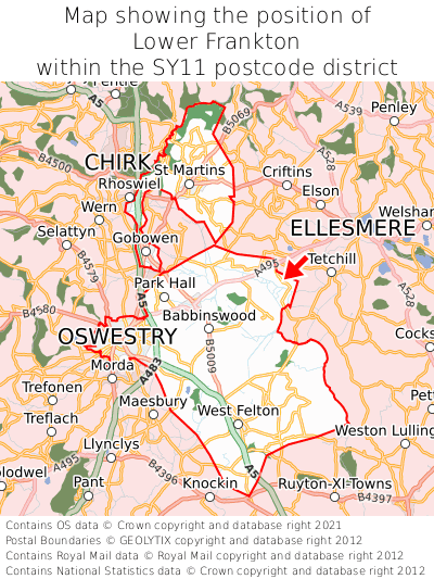 Map showing location of Lower Frankton within SY11