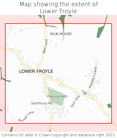 Map showing extent of Lower Froyle as bounding box