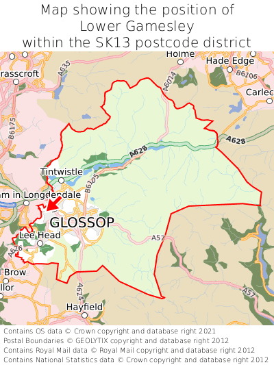 Map showing location of Lower Gamesley within SK13