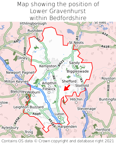 Map showing location of Lower Gravenhurst within Bedfordshire
