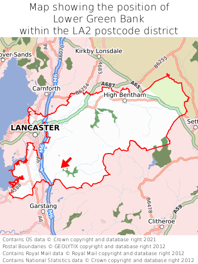 Map showing location of Lower Green Bank within LA2