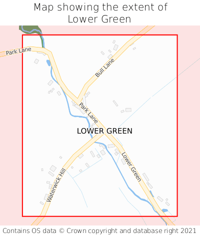 Map showing extent of Lower Green as bounding box