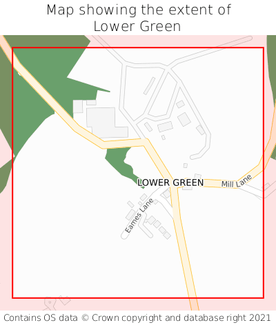 Map showing extent of Lower Green as bounding box