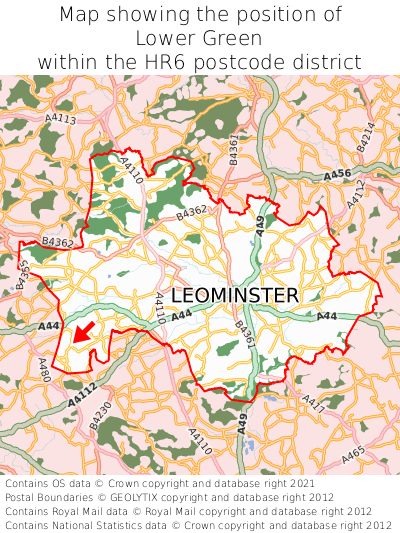 Map showing location of Lower Green within HR6