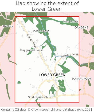 Map showing extent of Lower Green as bounding box