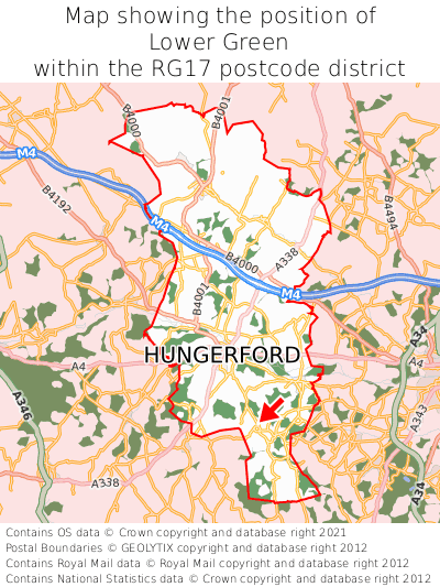Map showing location of Lower Green within RG17
