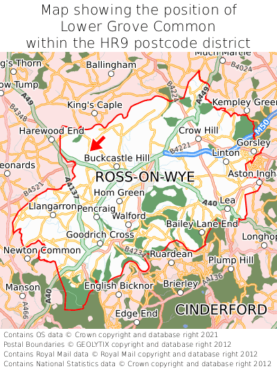 Map showing location of Lower Grove Common within HR9