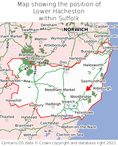 Map showing location of Lower Hacheston within Suffolk