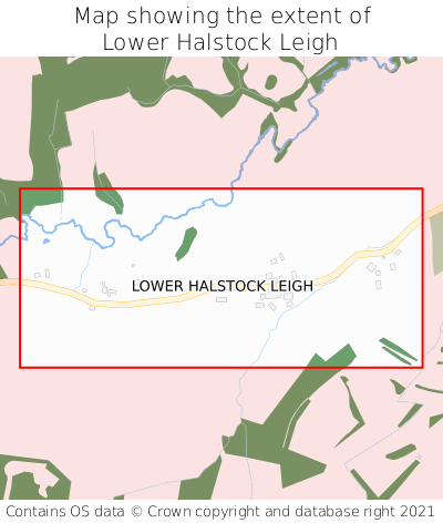 Map showing extent of Lower Halstock Leigh as bounding box