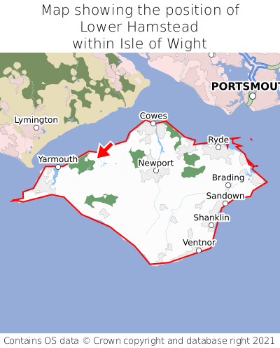 Map showing location of Lower Hamstead within Isle of Wight