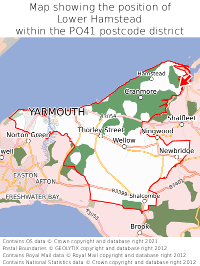 Map showing location of Lower Hamstead within PO41