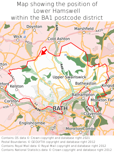 Map showing location of Lower Hamswell within BA1