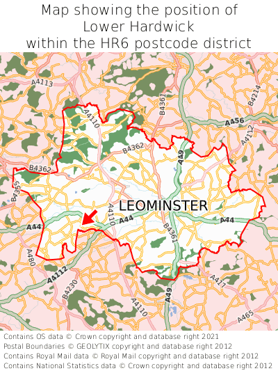 Map showing location of Lower Hardwick within HR6