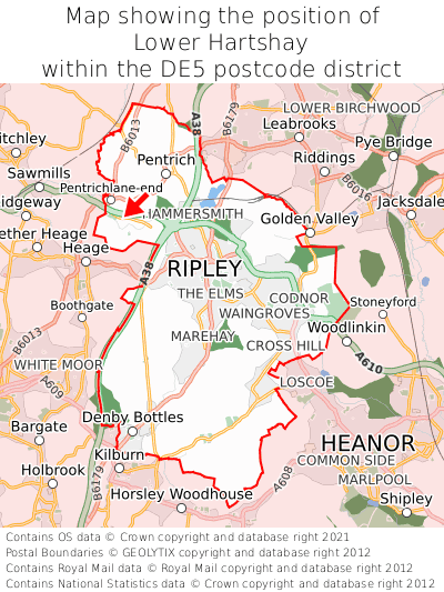 Map showing location of Lower Hartshay within DE5