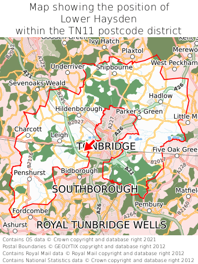 Map showing location of Lower Haysden within TN11