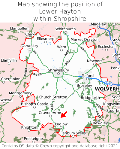 Map showing location of Lower Hayton within Shropshire