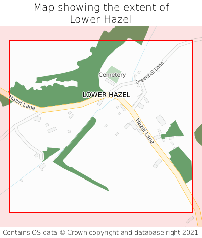 Map showing extent of Lower Hazel as bounding box