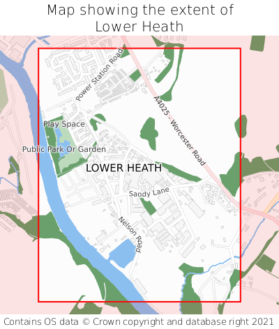 Map showing extent of Lower Heath as bounding box