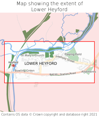 Map showing extent of Lower Heyford as bounding box