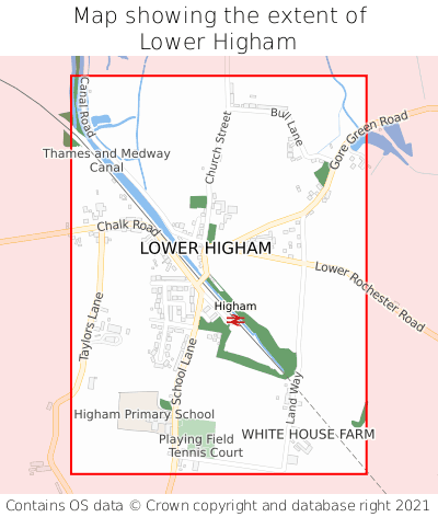 Map showing extent of Lower Higham as bounding box