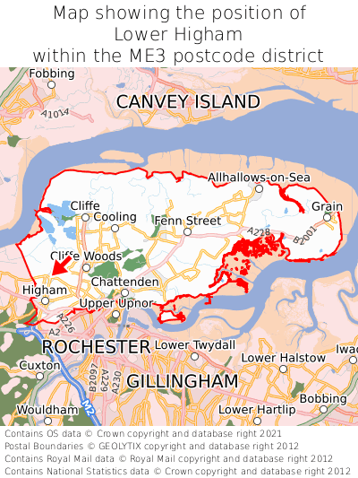 Map showing location of Lower Higham within ME3