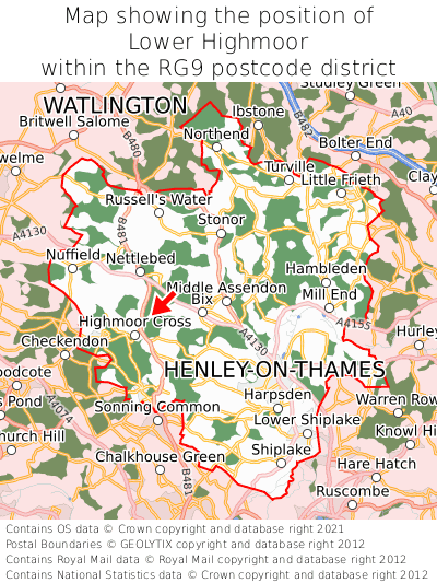 Map showing location of Lower Highmoor within RG9