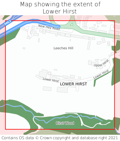 Map showing extent of Lower Hirst as bounding box