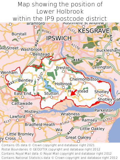 Map showing location of Lower Holbrook within IP9