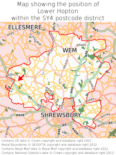 Map showing location of Lower Hopton within SY4