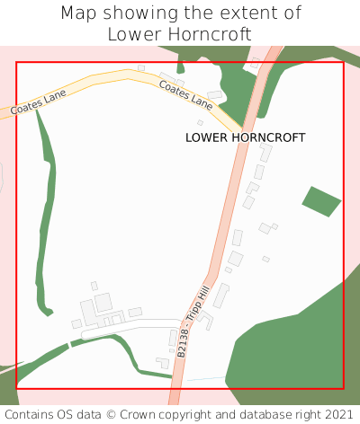 Map showing extent of Lower Horncroft as bounding box