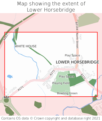 Map showing extent of Lower Horsebridge as bounding box