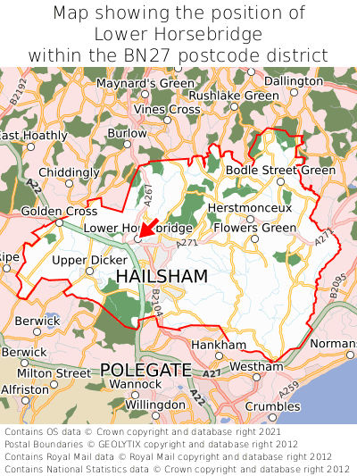 Map showing location of Lower Horsebridge within BN27