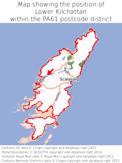 Map showing location of Lower Kilchattan within PA61